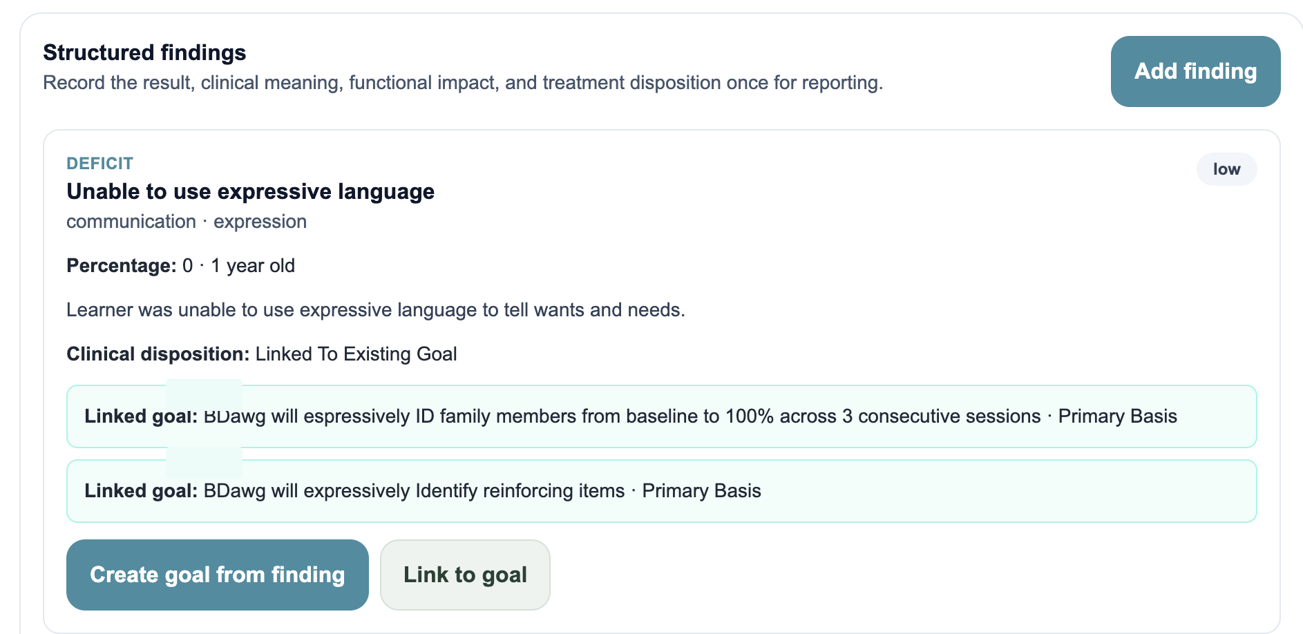 Behavior Made structured assessment findings linked to ABA treatment goals